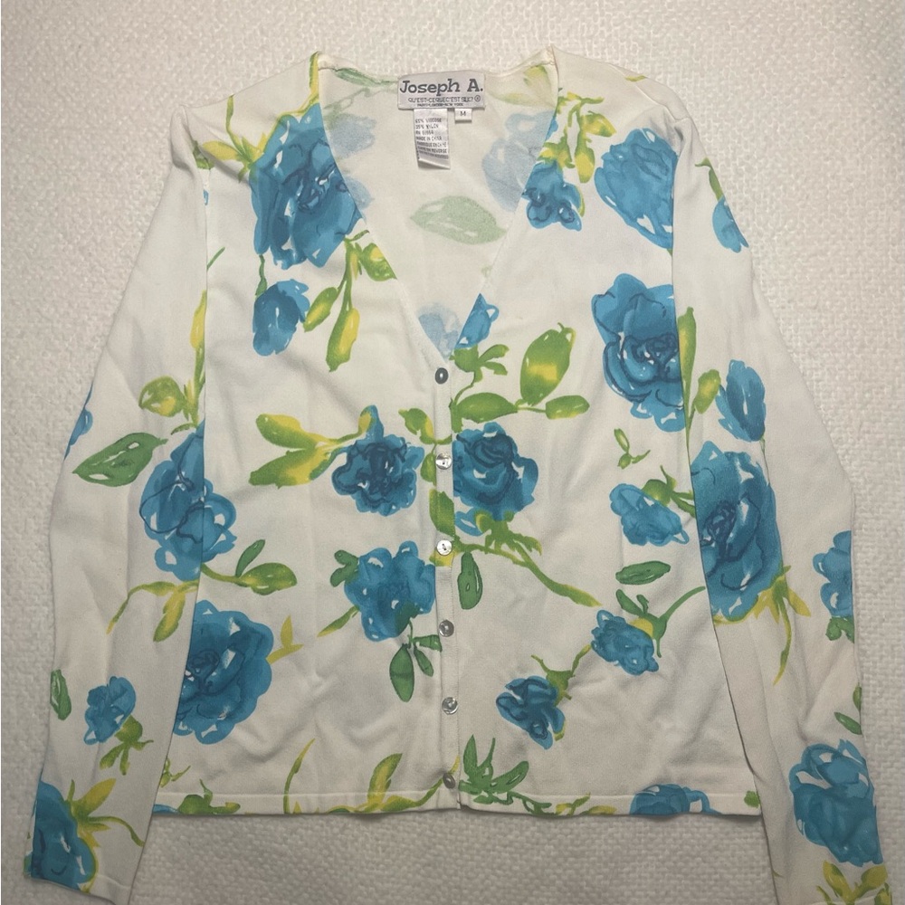 Women’s Elegant Floral Cardigan with Blue and Green Accents Classy Chic